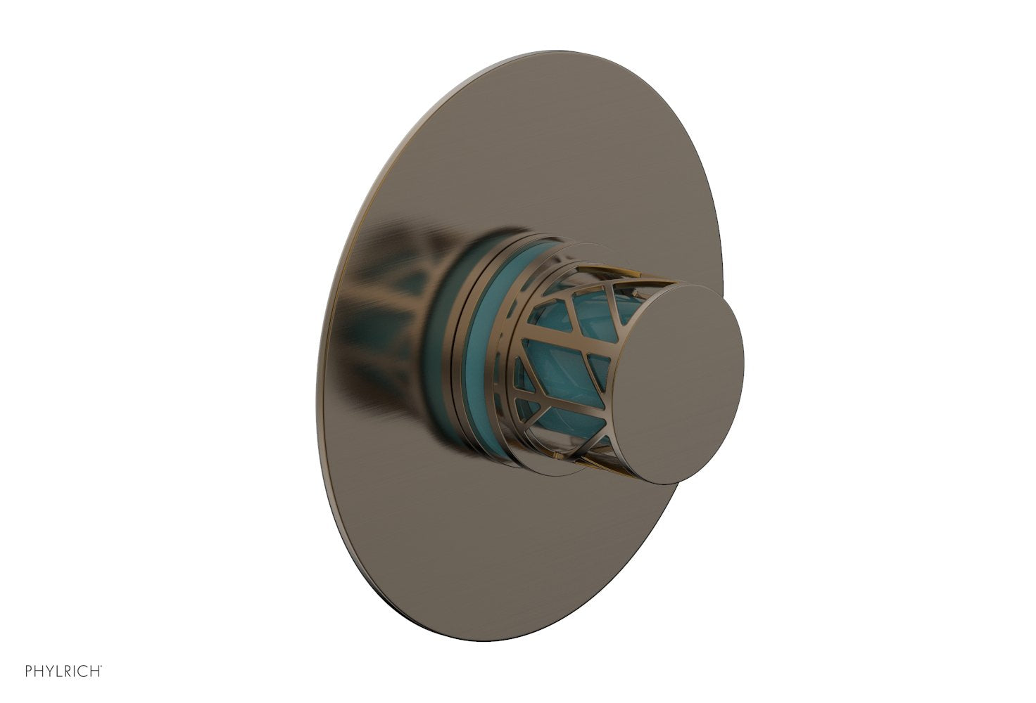 Phylrich JOLIE Pressure Balance Shower Plate & Handle Trim, Round Handle with "Turquoise" Accents