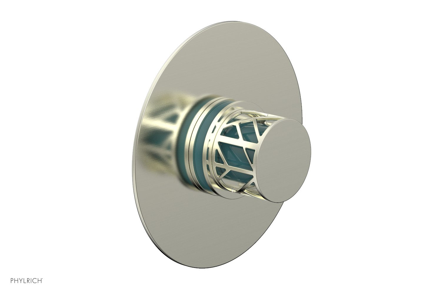 Phylrich JOLIE Pressure Balance Shower Plate & Handle Trim, Round Handle with "Turquoise" Accents