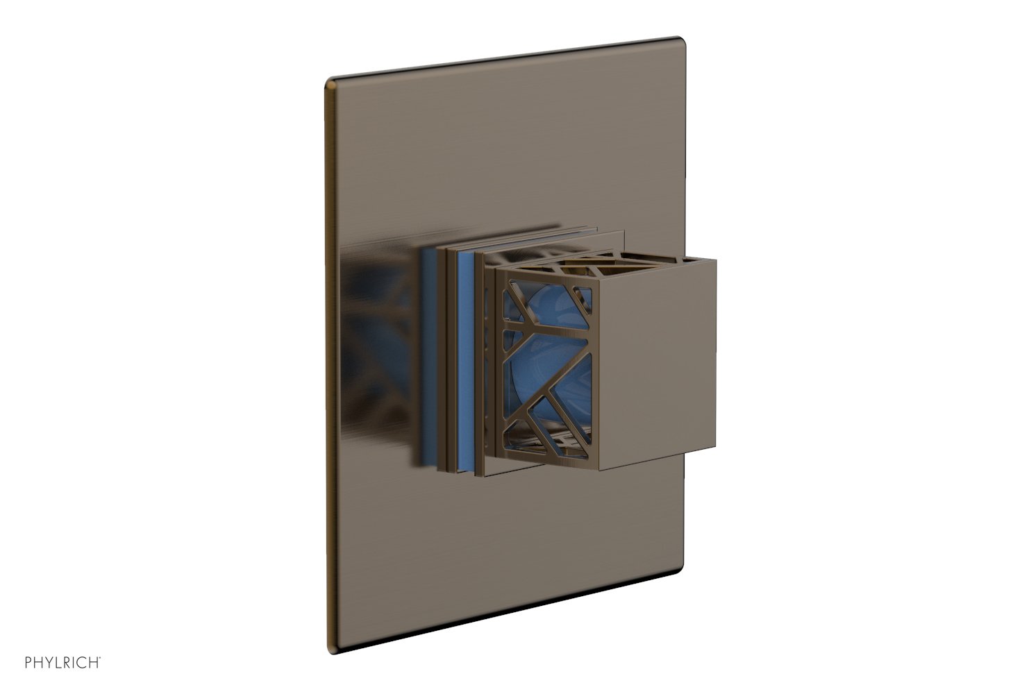 Phylrich JOLIE Pressure Balance Shower Plate & Handle Trim, Square Handle with "Light Blue" Accents