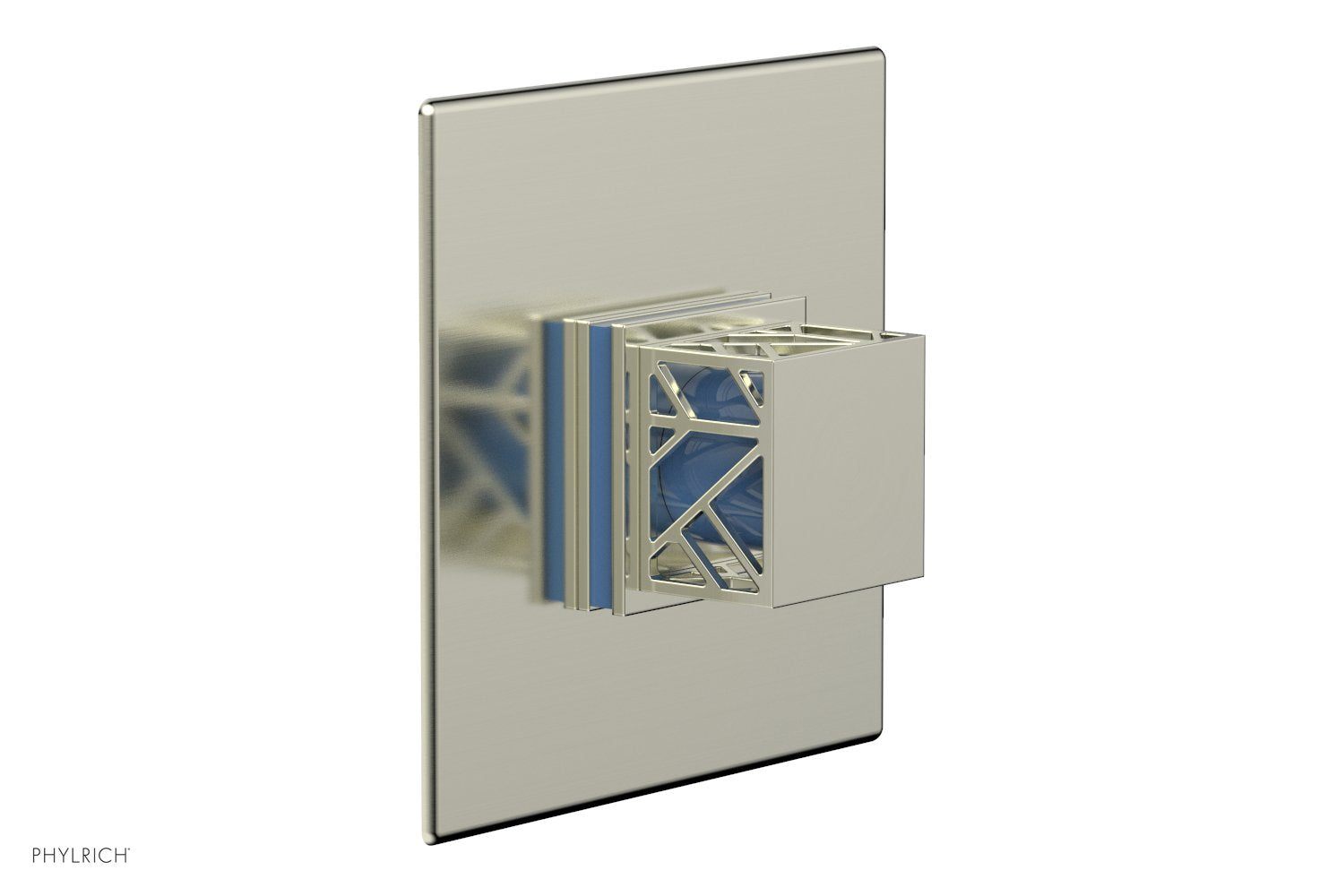 Phylrich JOLIE Thermostatic Shower Trim, Square Handle with "Light Blue" Accents