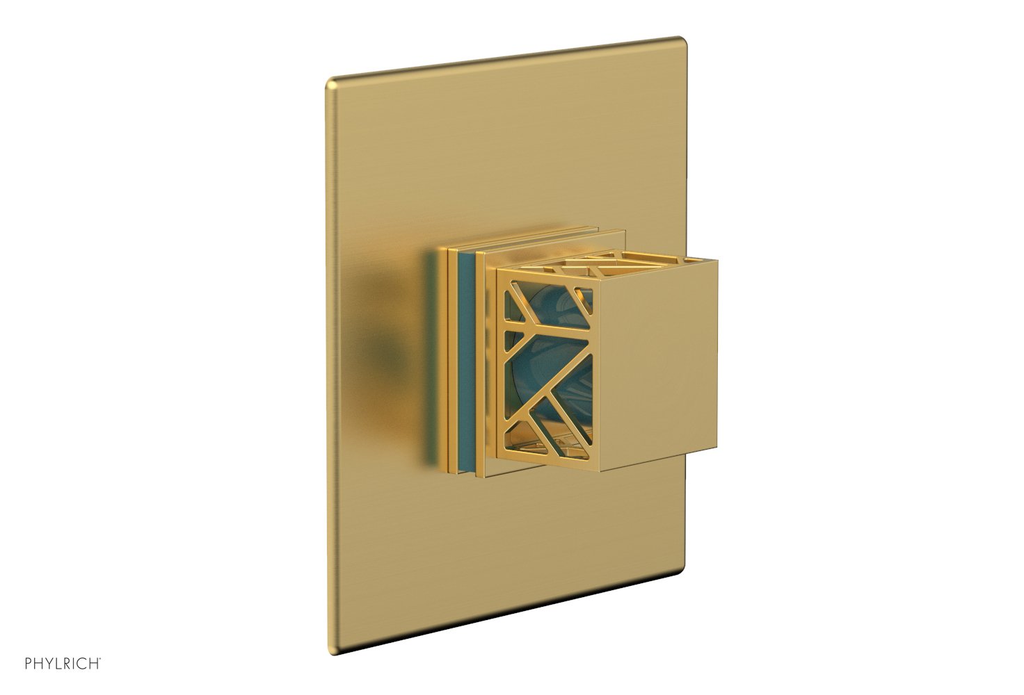 Phylrich JOLIE Pressure Balance Shower Plate & Handle Trim, Square Handle with "Turquoise" Accents