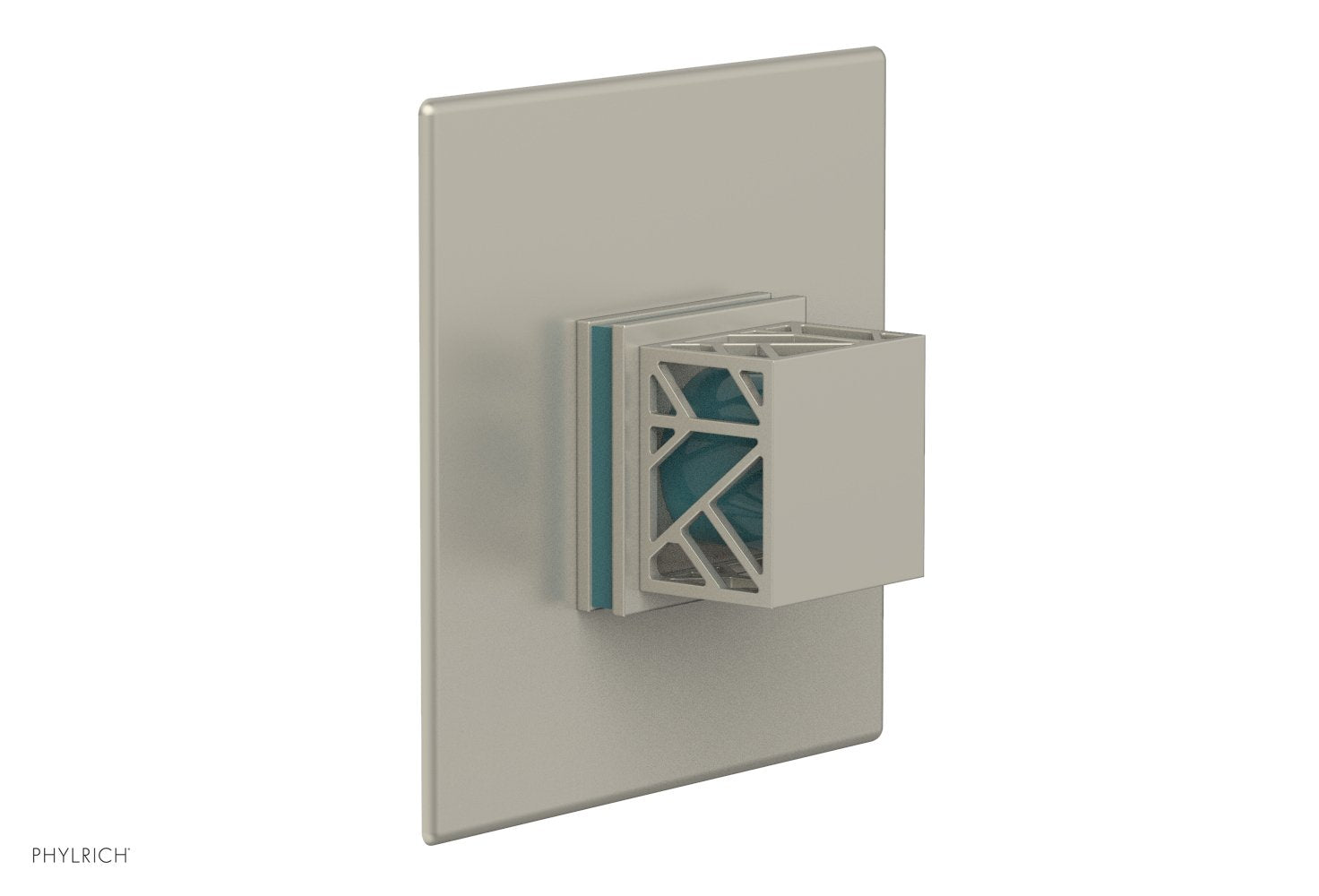 Phylrich JOLIE Pressure Balance Shower Plate & Handle Trim, Square Handle with "Turquoise" Accents