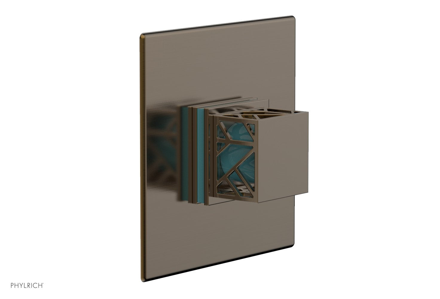 Phylrich JOLIE Pressure Balance Shower Plate & Handle Trim, Square Handle with "Turquoise" Accents