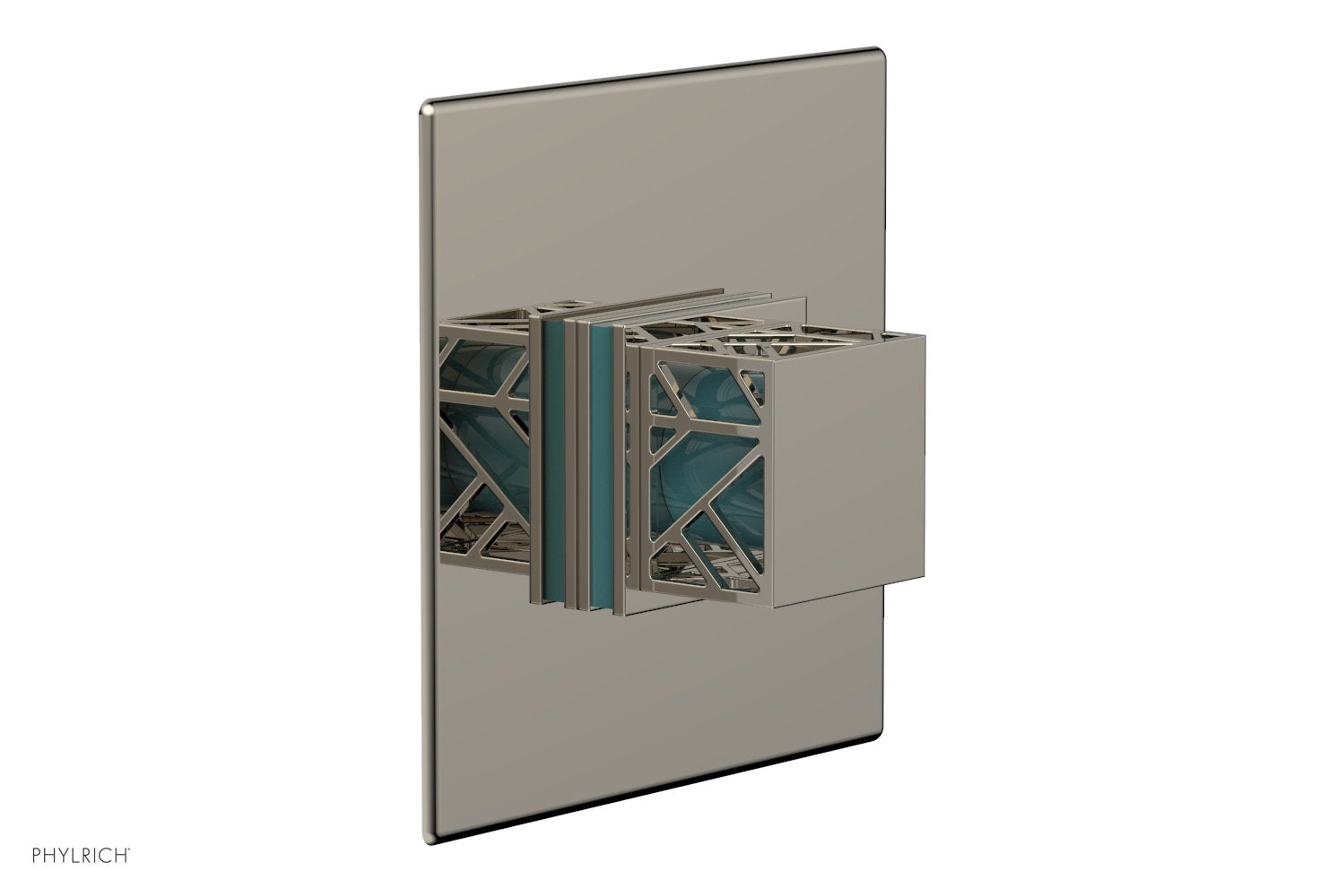 Phylrich JOLIE Pressure Balance Shower Plate & Handle Trim, Square Handle with "Turquoise" Accents