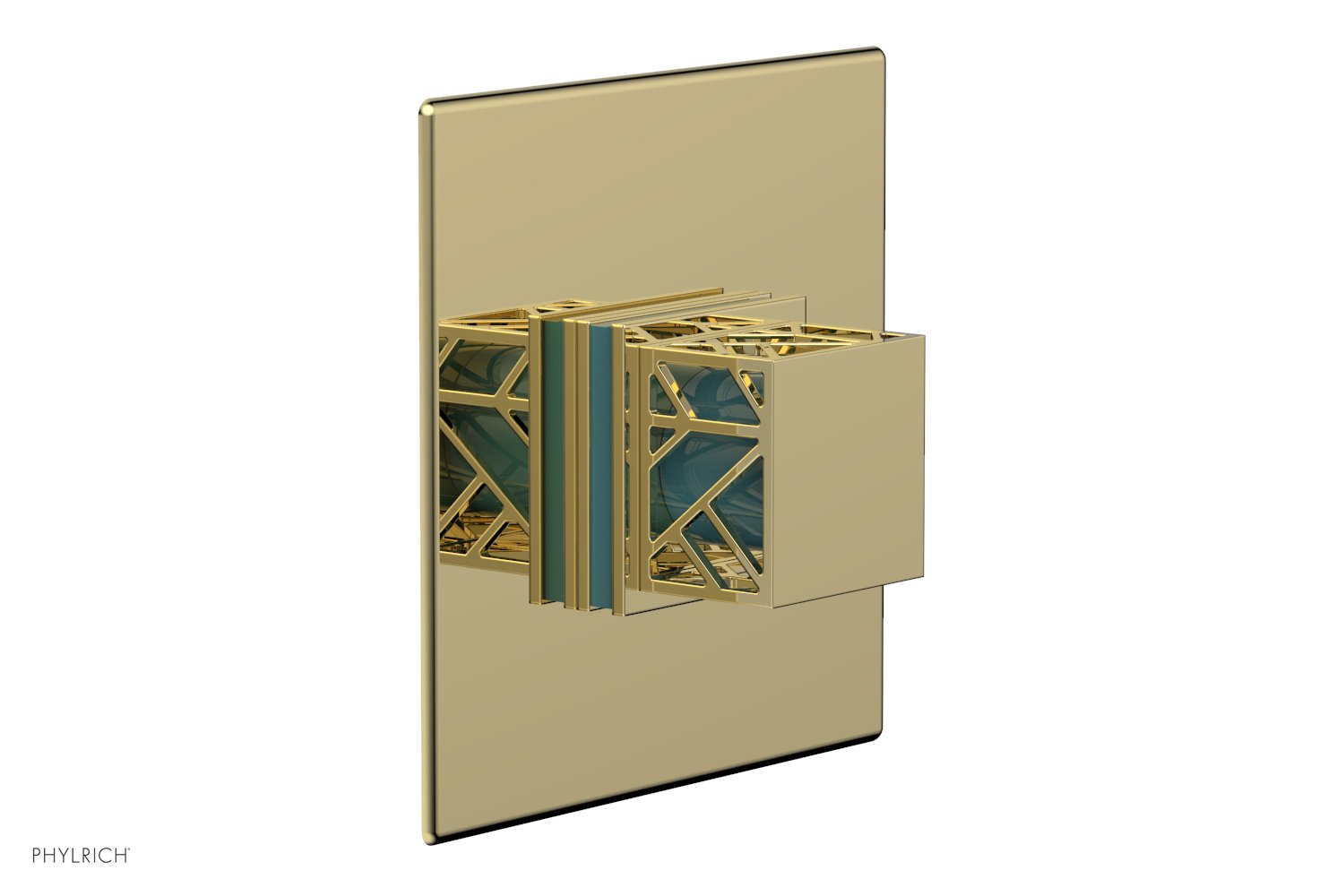 Phylrich JOLIE Pressure Balance Shower Plate & Handle Trim, Square Handle with "Turquoise" Accents