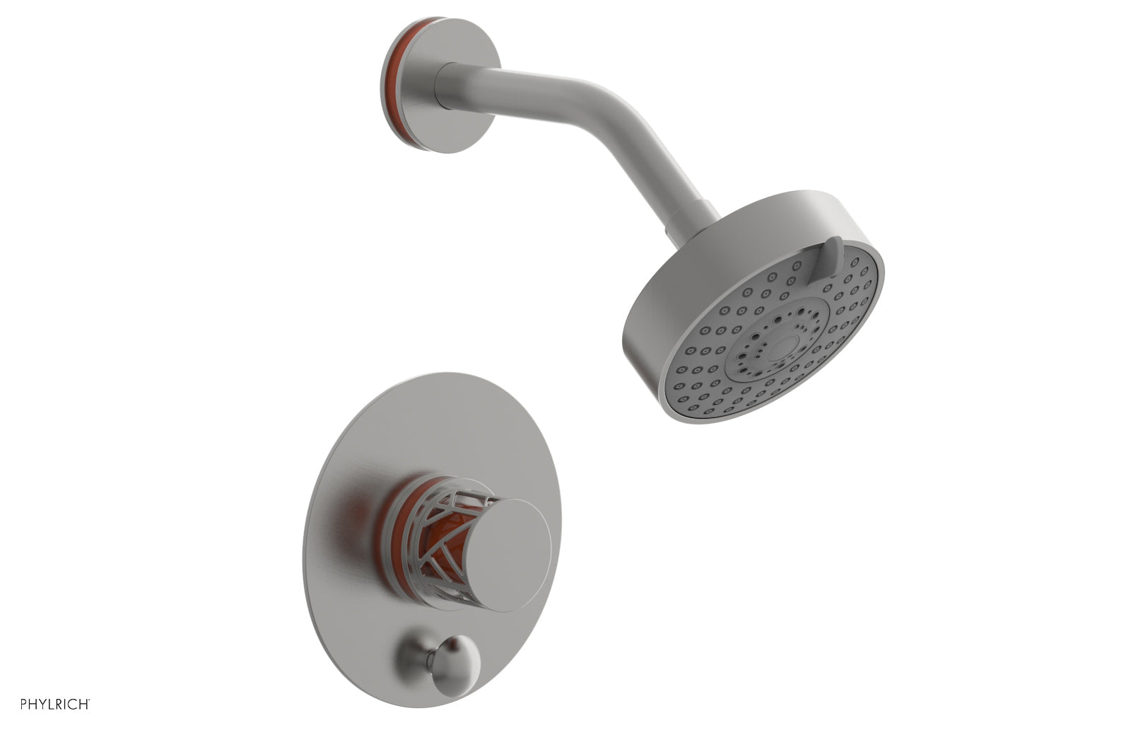 Phylrich JOLIE Pressure Balance Shower and Diverter Set (Less Spout), Round Handle with "Orange" Accents