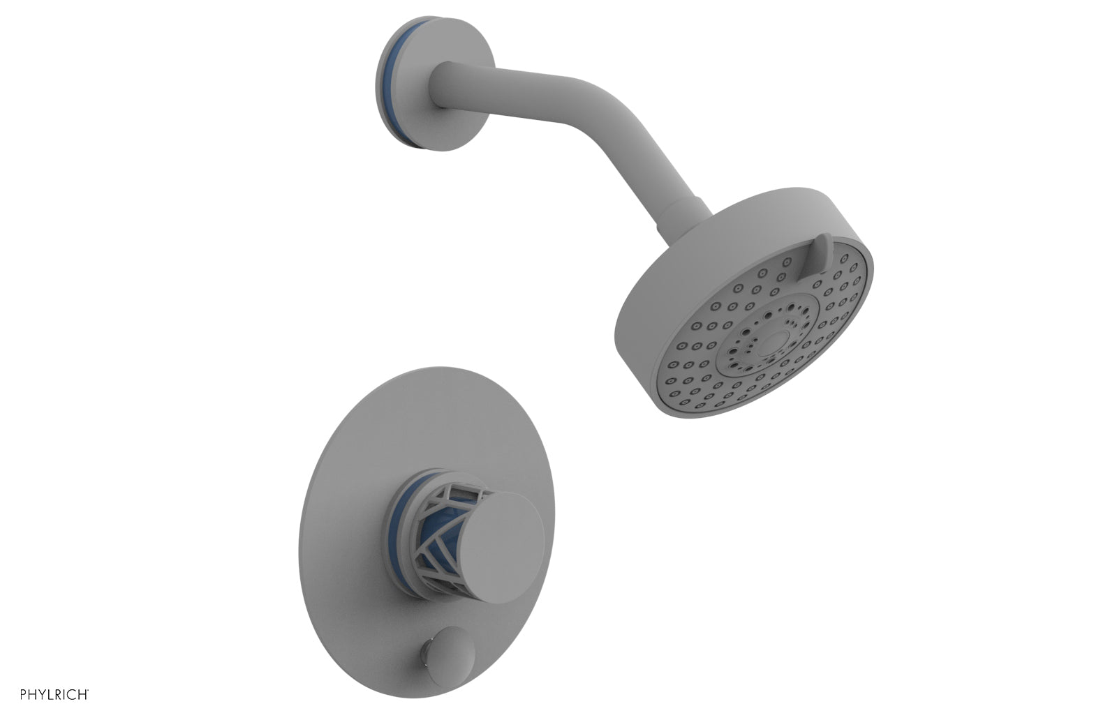 Phylrich JOLIE Pressure Balance Shower and Diverter Set (Less Spout), Round Handle with "Light Blue" Accents