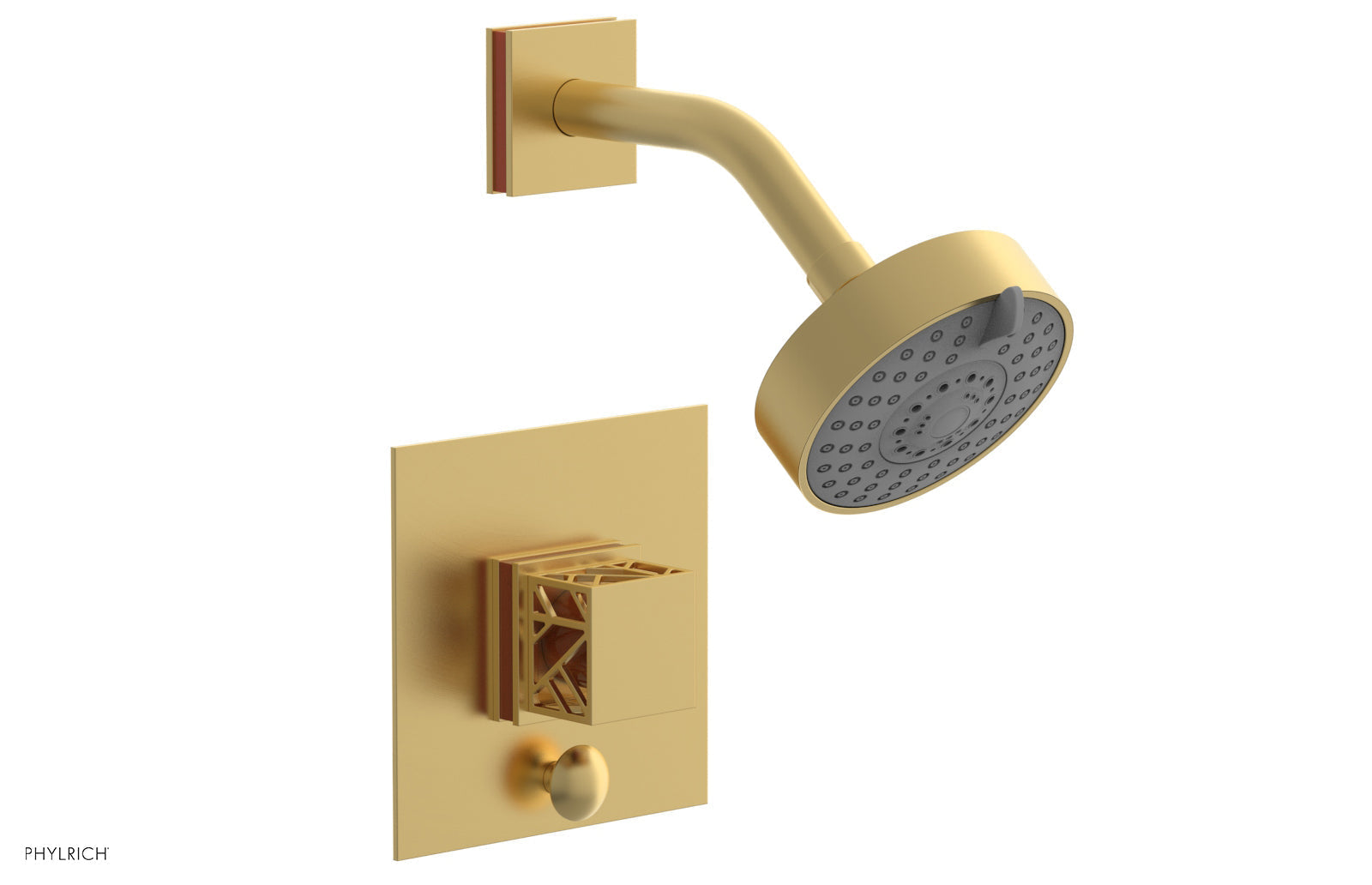 Phylrich JOLIE Pressure Balance Shower and Diverter Set (Less Spout), Square Handle with "Orange" Accents