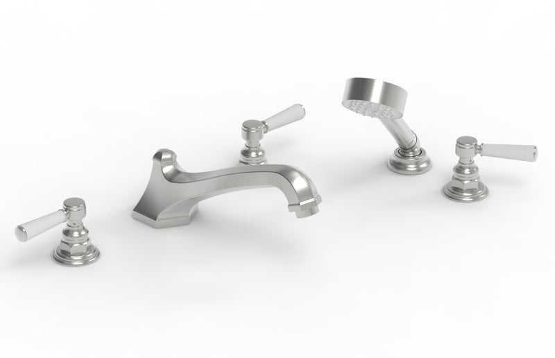 Phylrich HEX TRADITIONAL Deck Tub Set with Hand Shower - Satin White Lever Handles