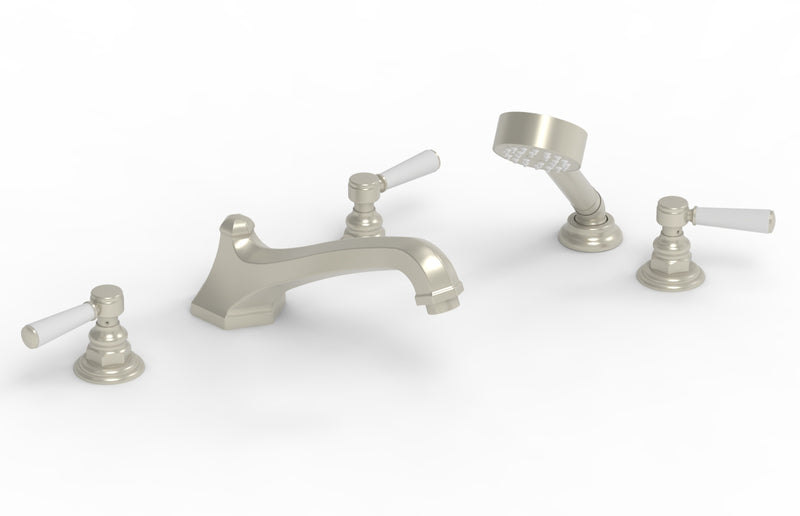 Phylrich HEX TRADITIONAL Deck Tub Set with Hand Shower - Satin White Lever Handles