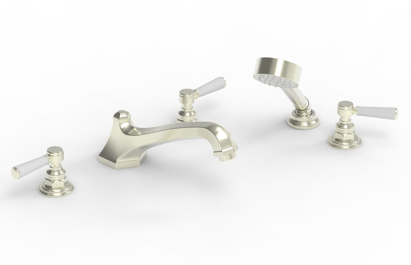 Phylrich HEX TRADITIONAL Deck Tub Set with Hand Shower - Satin White Lever Handles