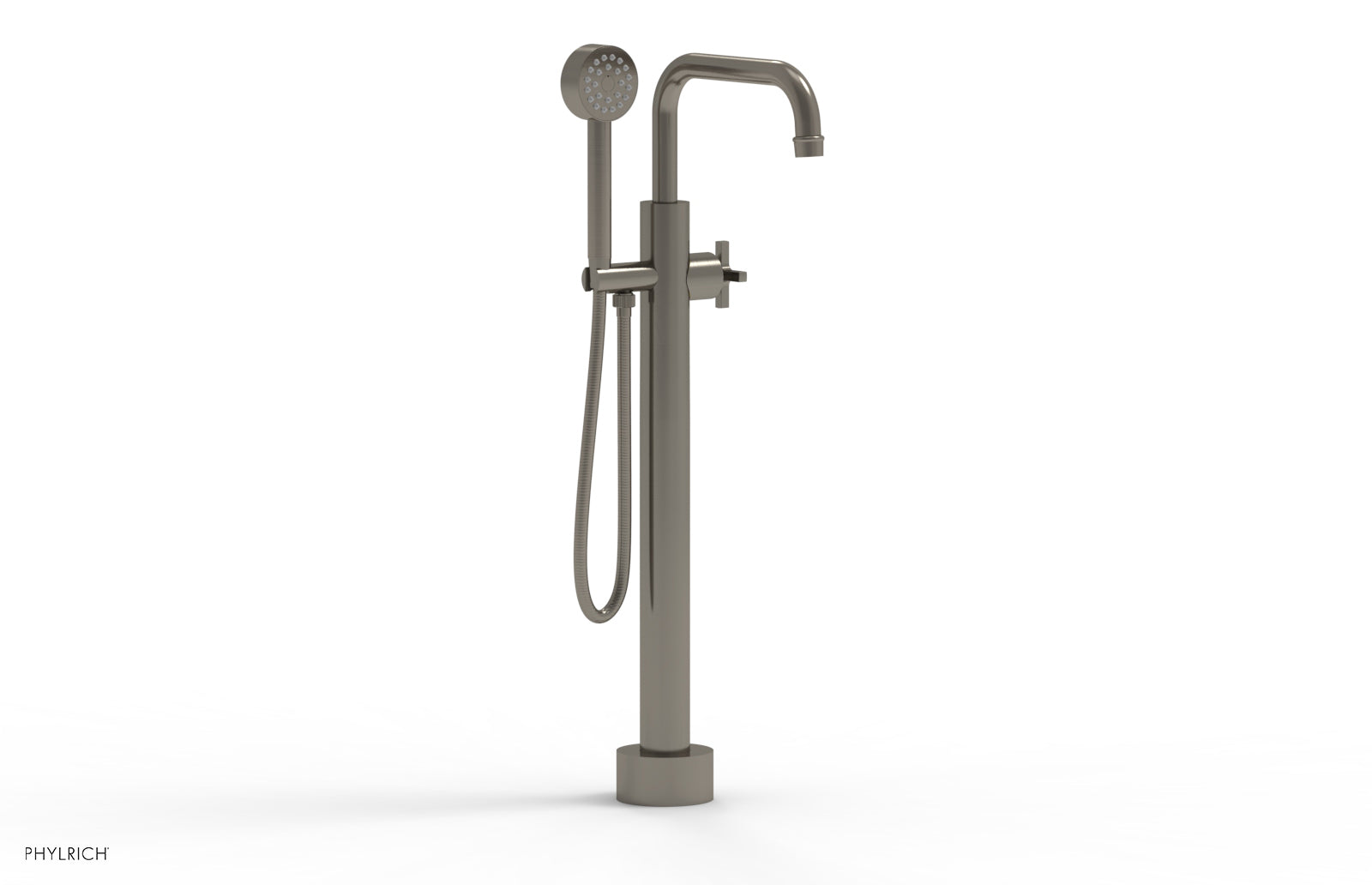 Phylrich HEX MODERN Low Floor Mount Tub Filler - Cross Handle with Hand Shower