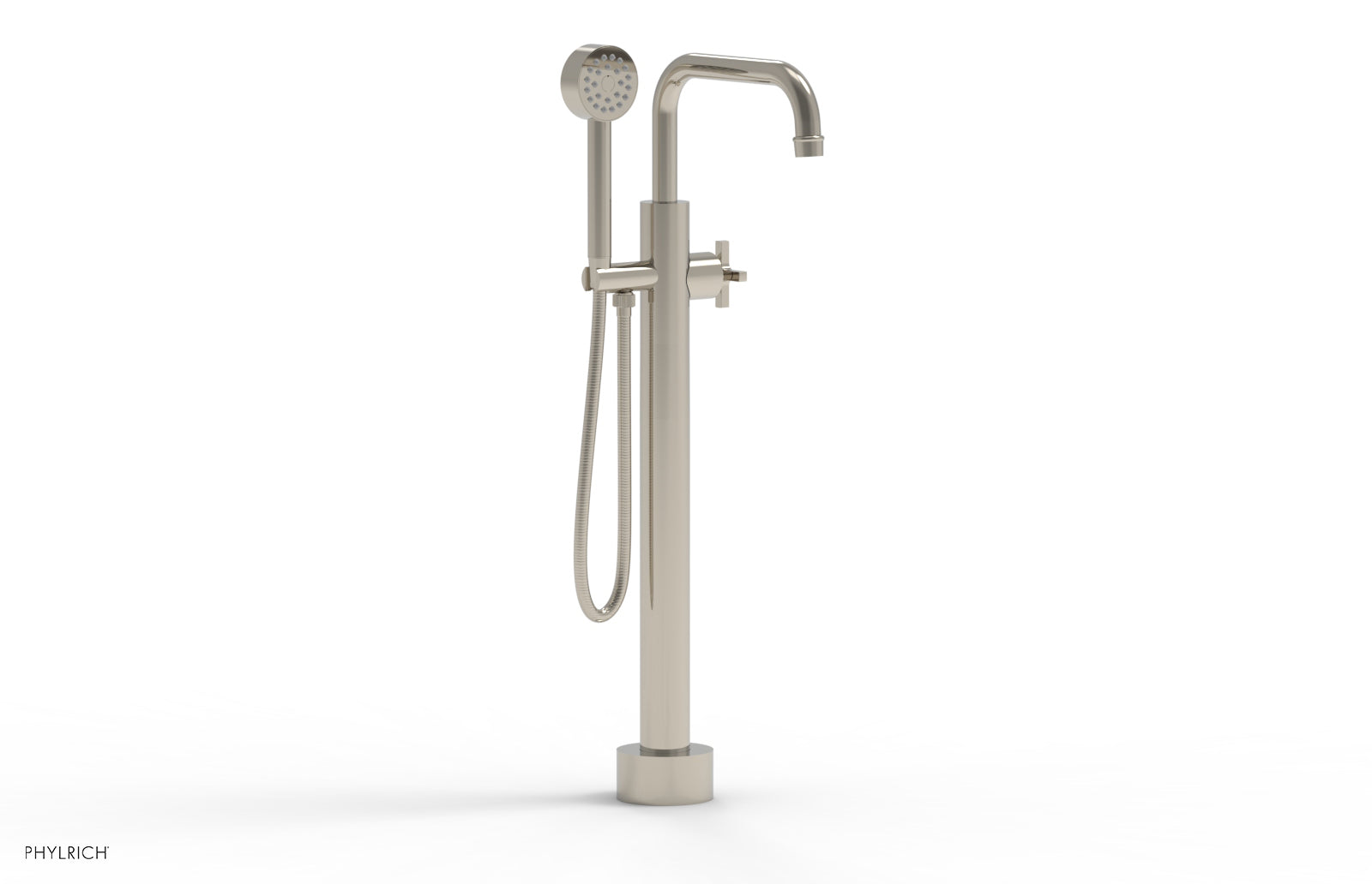 Phylrich HEX MODERN Low Floor Mount Tub Filler - Cross Handle with Hand Shower