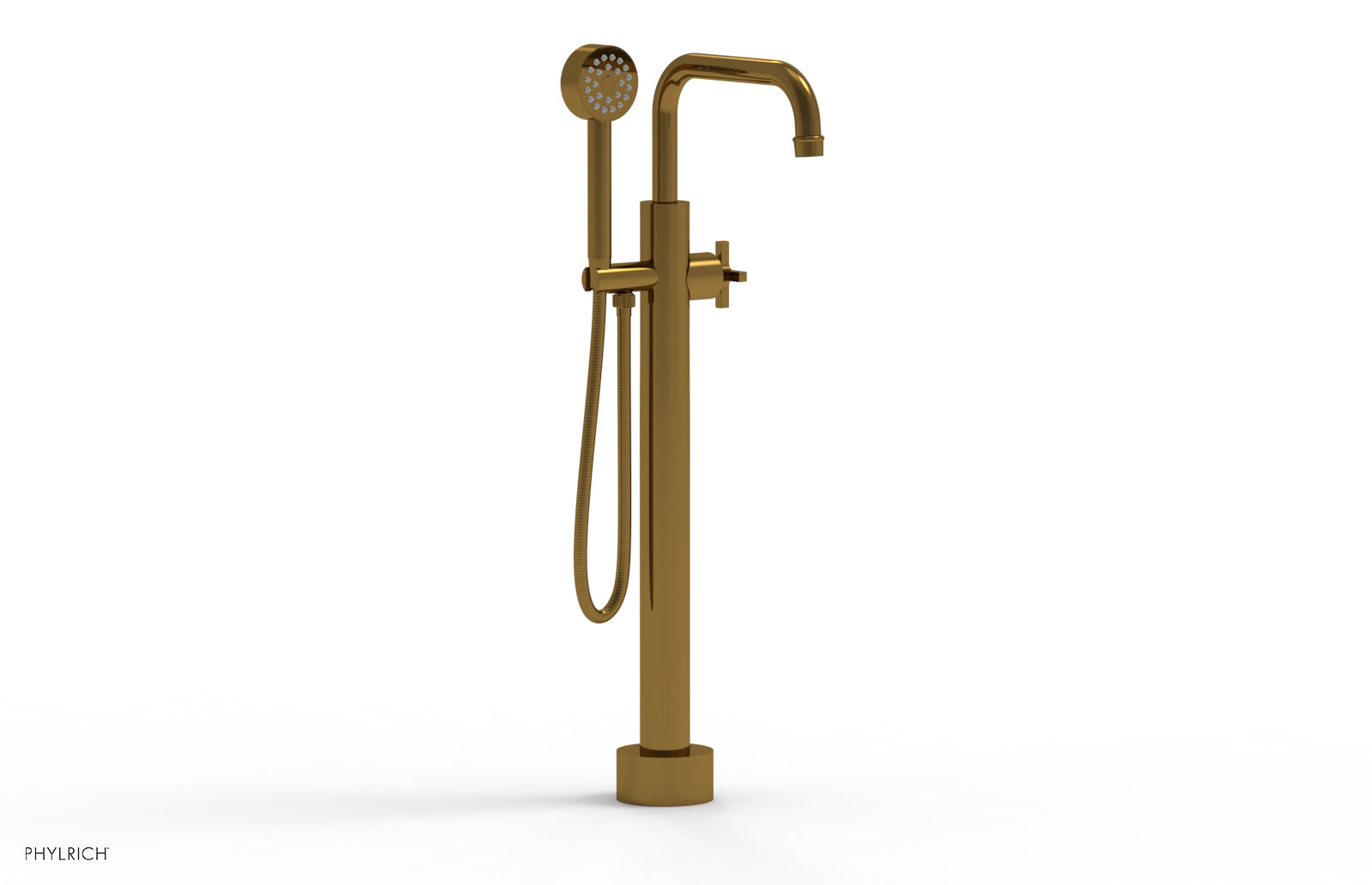 Phylrich HEX MODERN Low Floor Mount Tub Filler - Cross Handle with Hand Shower