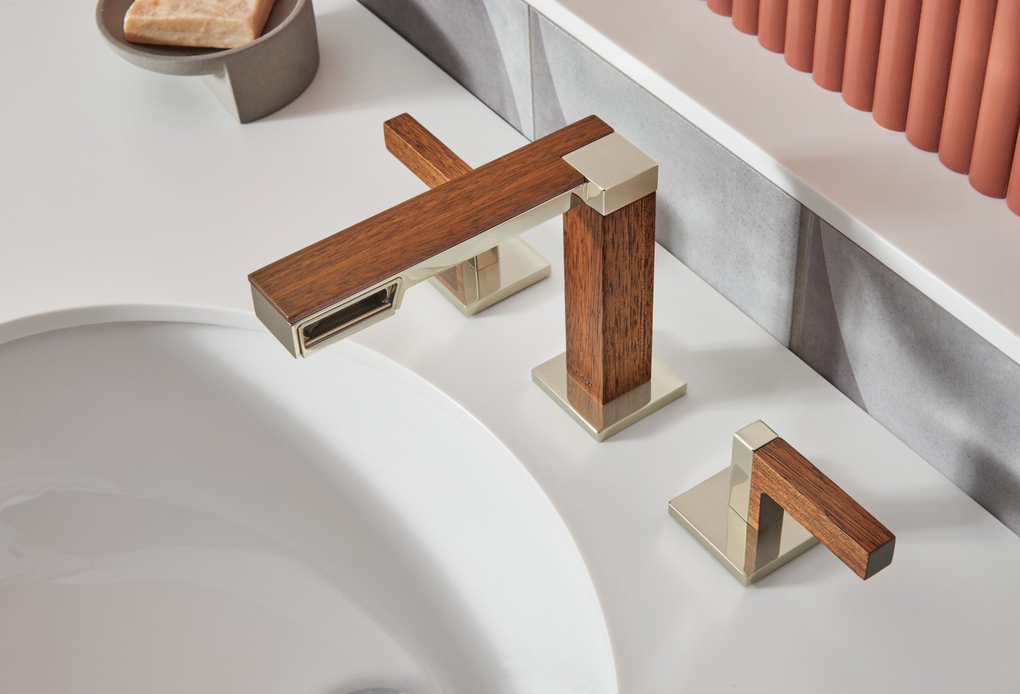 polished nickel wood lavatory faucet