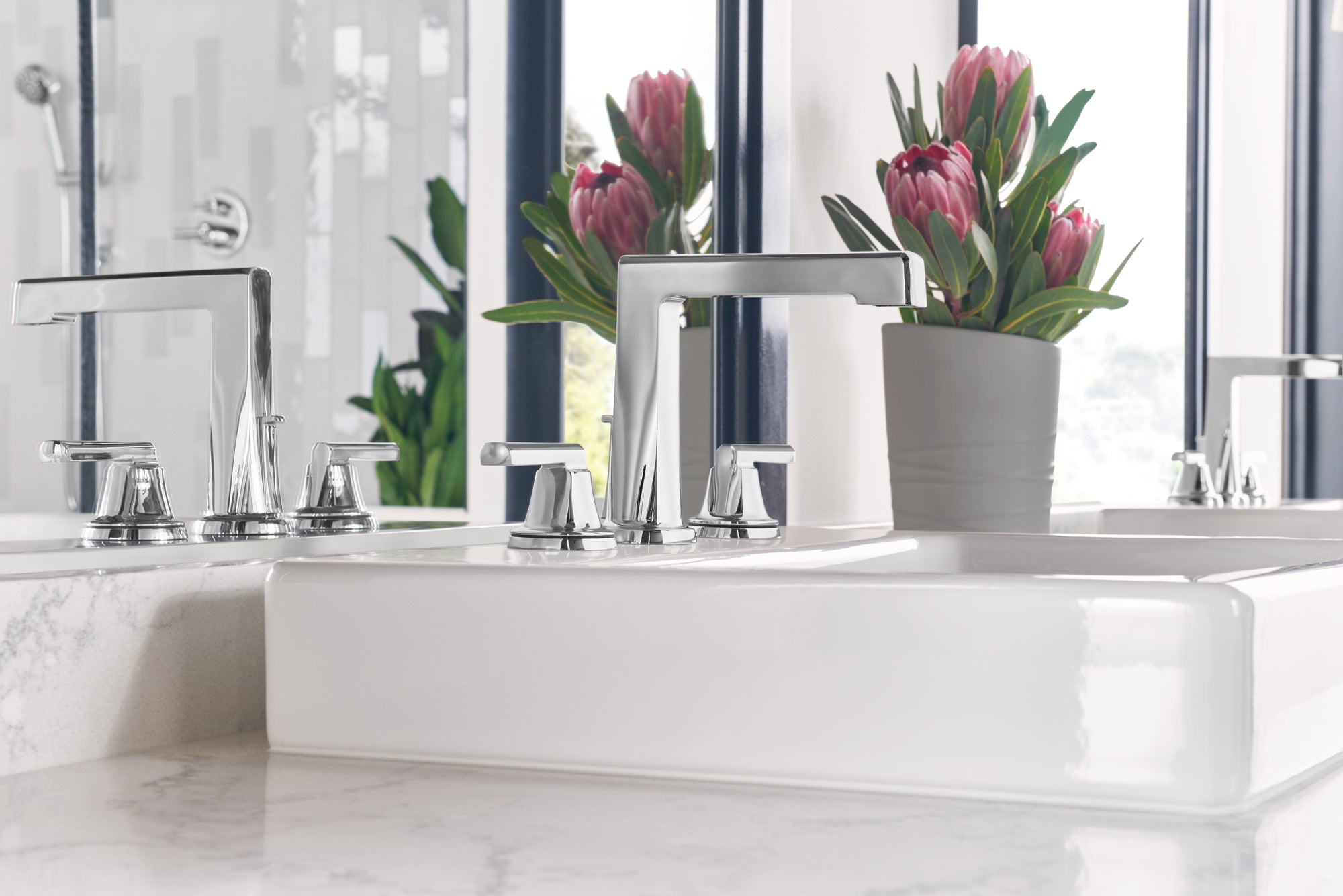 chrome lavatory faucet