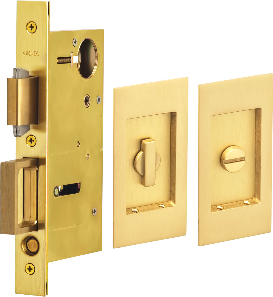 Omnia Solid Brass Modern Rectangular Flush Cup Pokcet Door Set