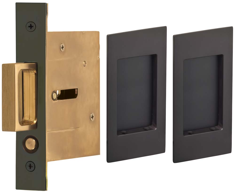 Omnia Solid Brass Modern Rectangular Flush Cup Pokcet Door Set