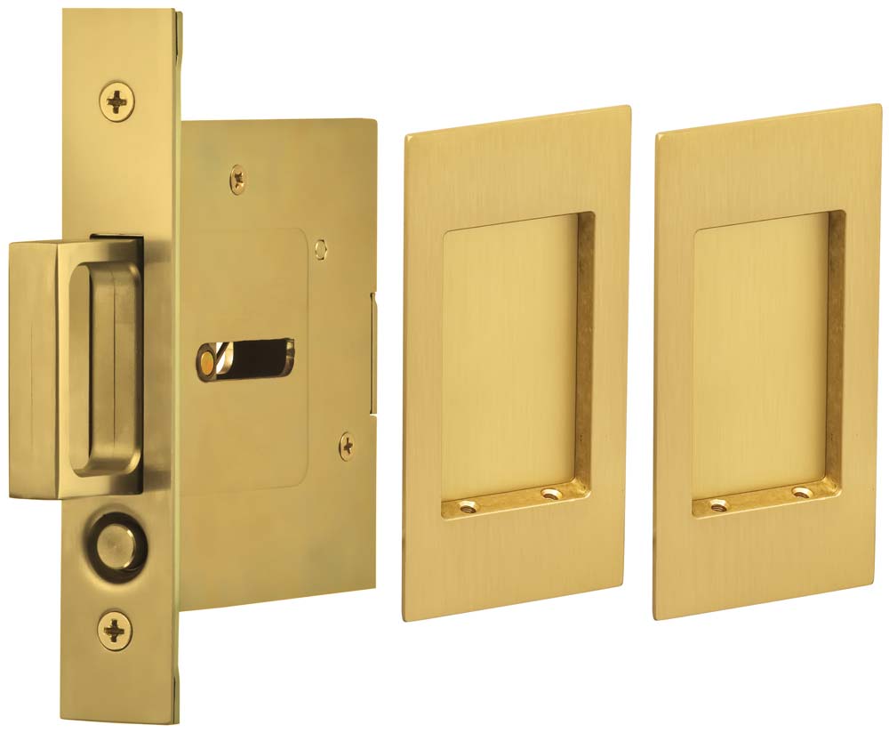 Omnia Solid Brass Modern Rectangular Flush Cup Pokcet Door Set