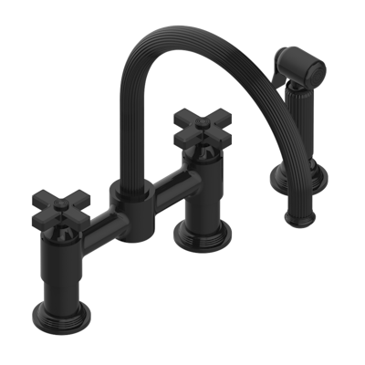 THG Paris Grand Central Metal Two Hole Bridge Kitchen Faucet with Side Spray