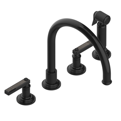 THG Paris West Coast with Guilloché Decor with Lever Handles Three Hole Kitchen Faucet with Side Spray