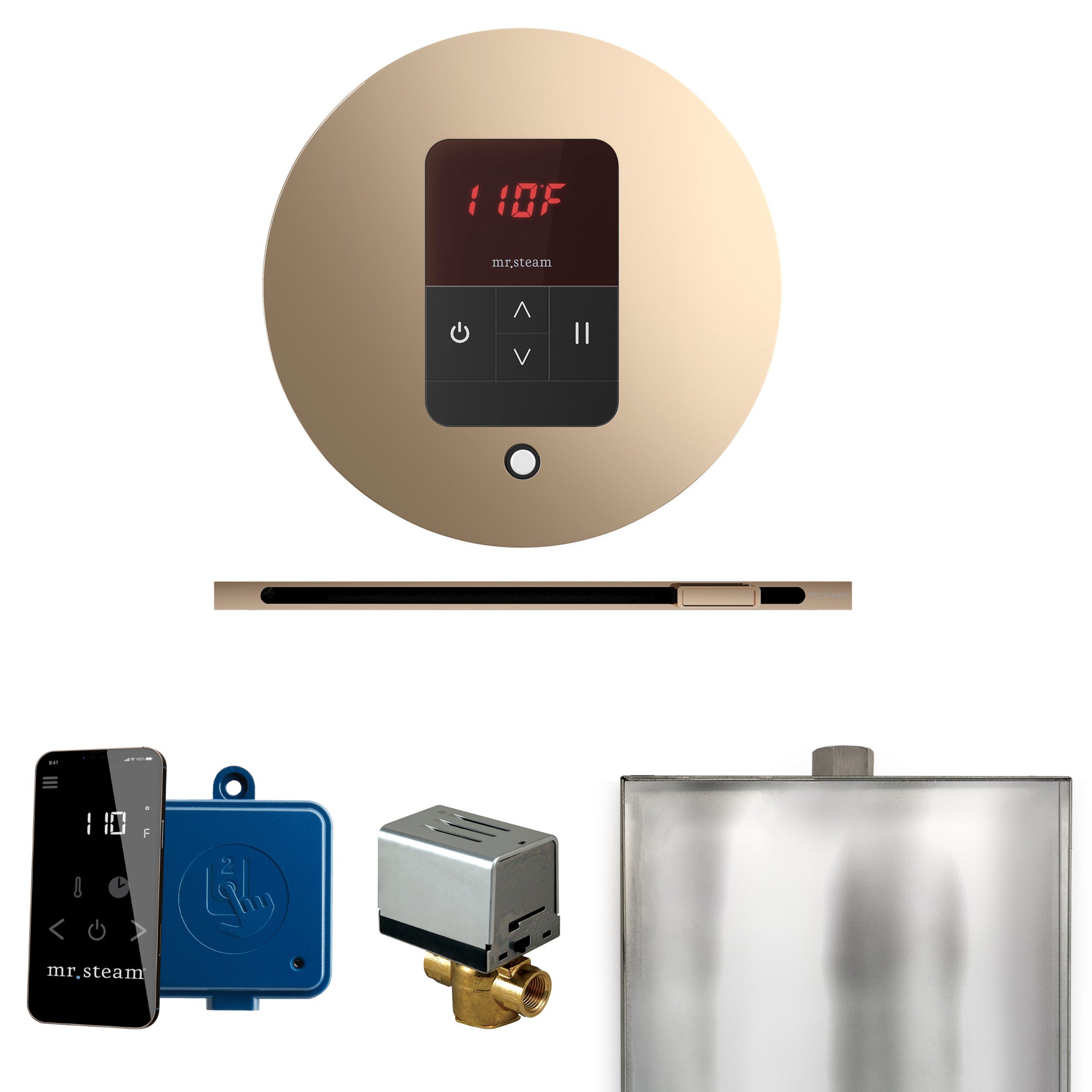 Mr Steam Basic Butler Steam Shower Control Package with Round iTempo Control and Linear Steamhead