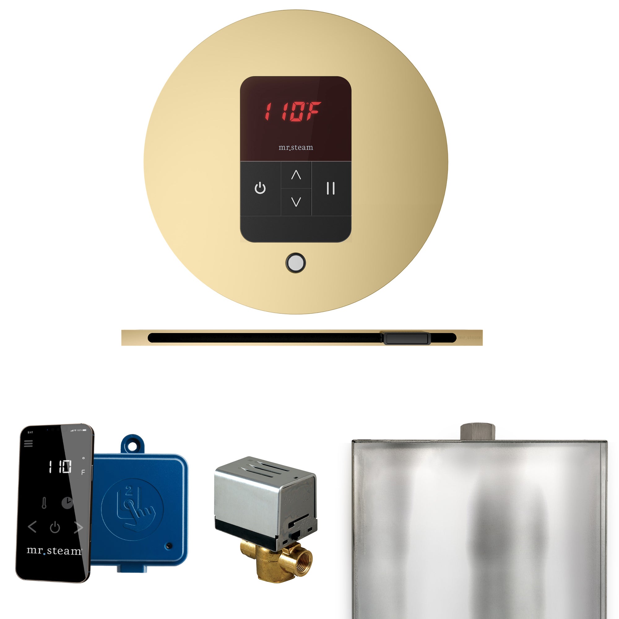 Mr Steam Basic Butler Steam Shower Control Package with Round iTempo Control and Linear Steamhead