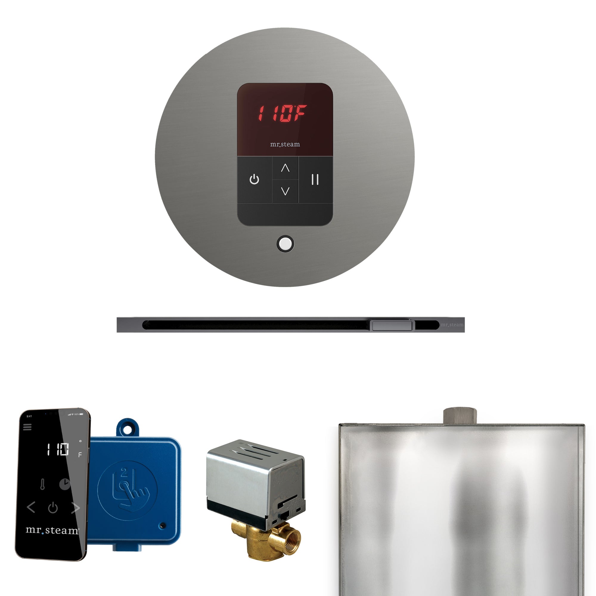 Mr Steam Basic Butler Steam Shower Control Package with Round iTempo Control and Linear Steamhead