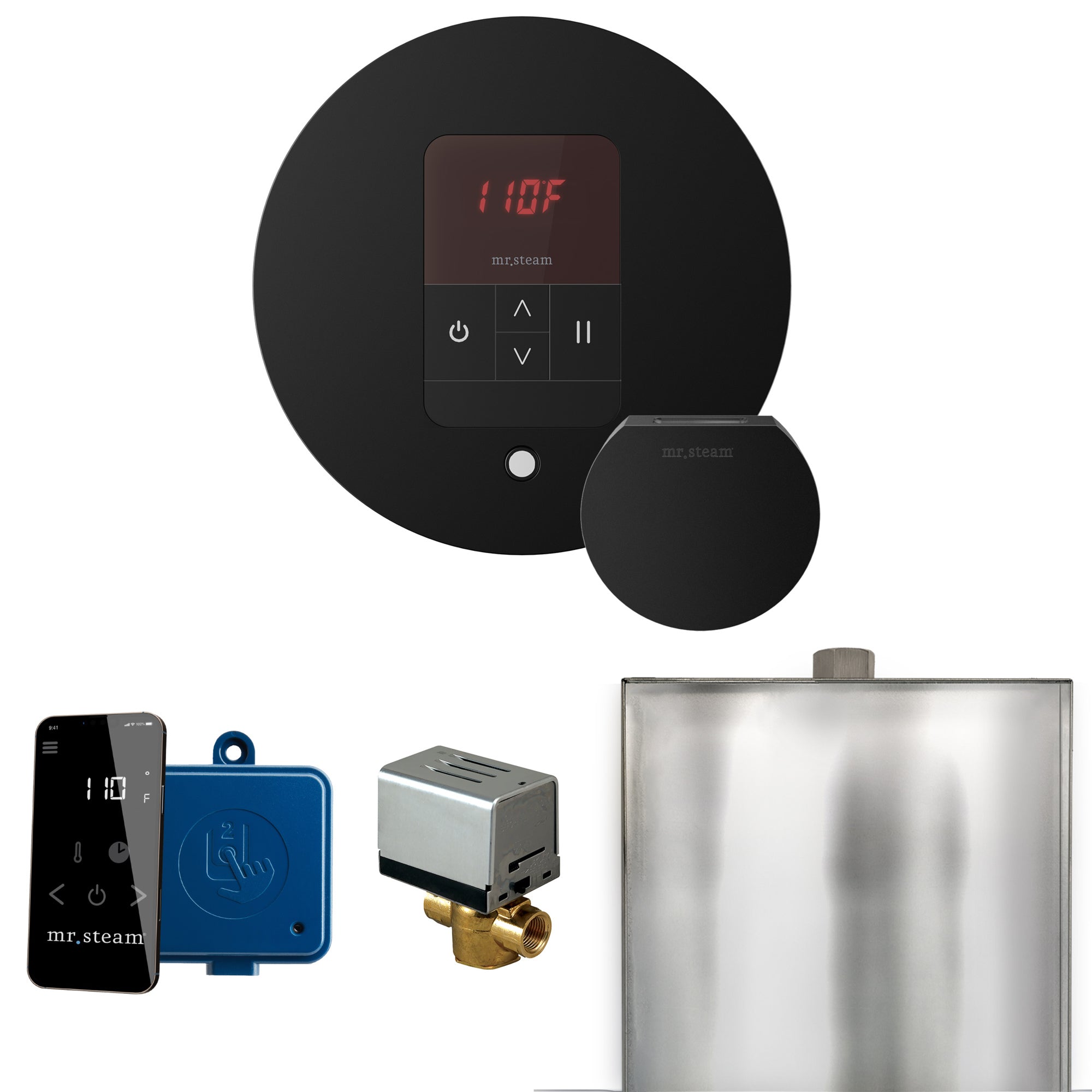 Mr Steam Basic Butler Steam Shower Control Package with Round iTempo Control and Steamhead