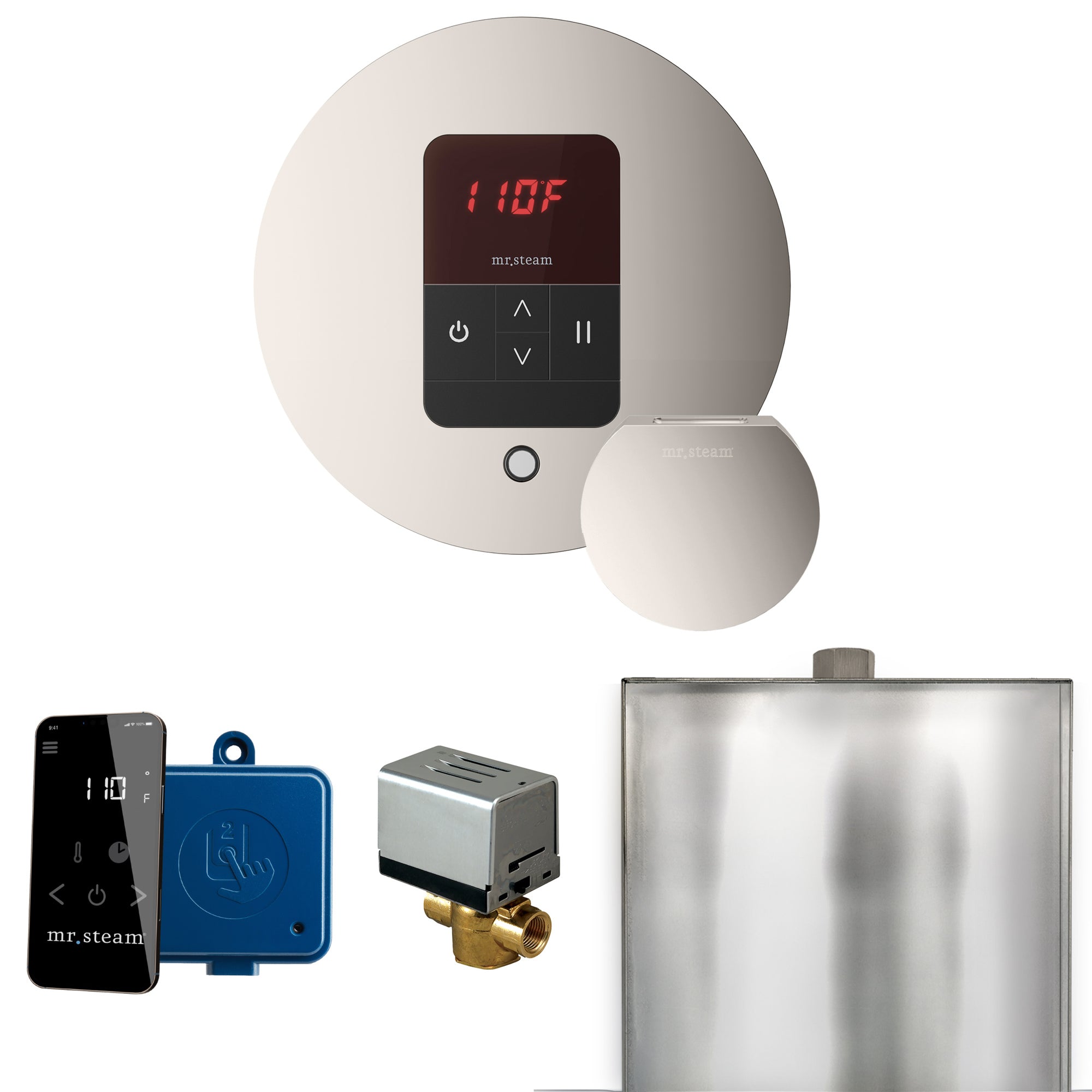 Mr Steam Basic Butler Steam Shower Control Package with Round iTempo Control and Steamhead