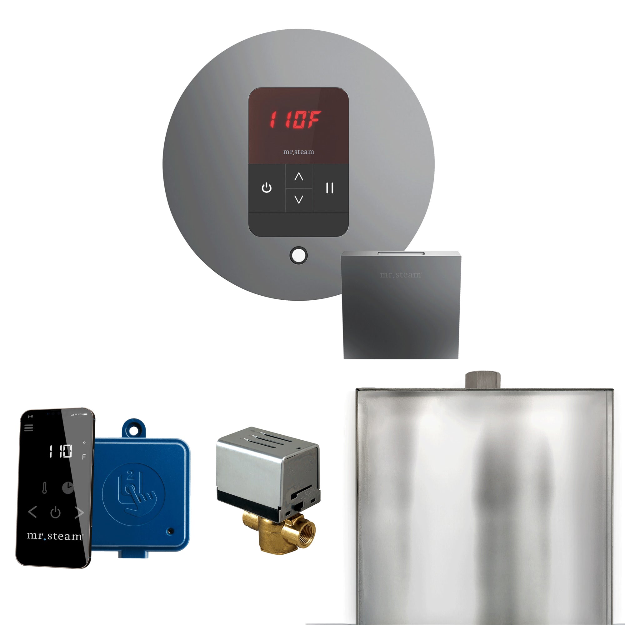 Mr Steam Basic Butler Steam Shower Control Package with Round iTempo Control and Steamhead