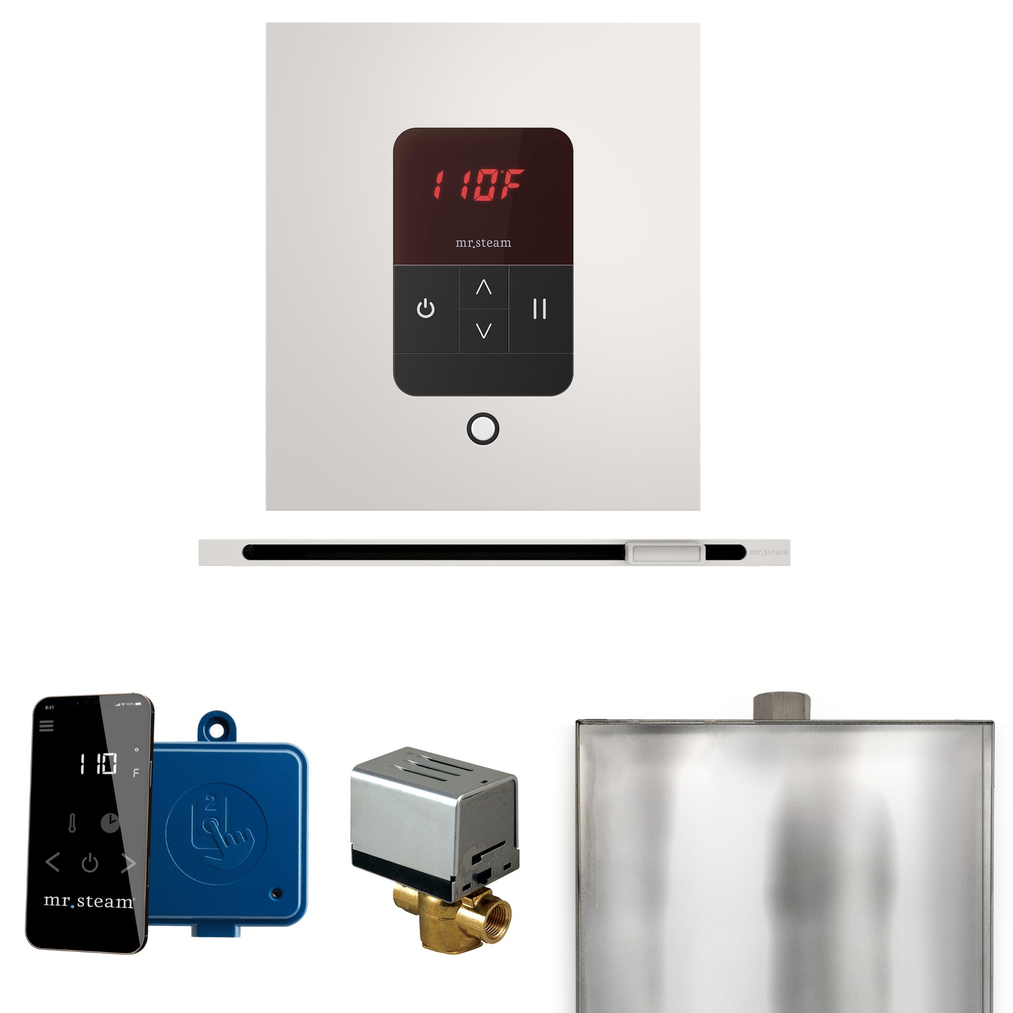 Mr Steam Basic Butler Steam Shower Control Package with Square iTempo Control and Linear Steamhead