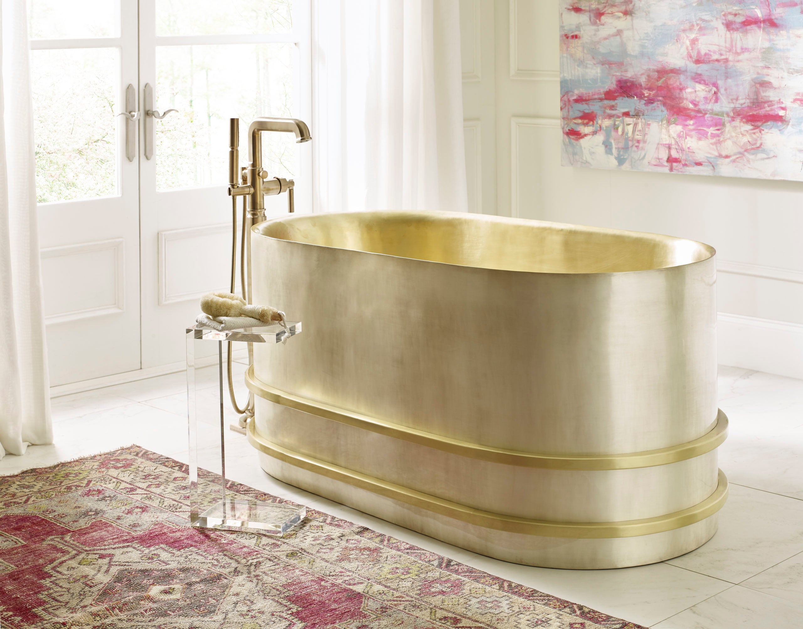 satin brass and burnished nickel smooth tub