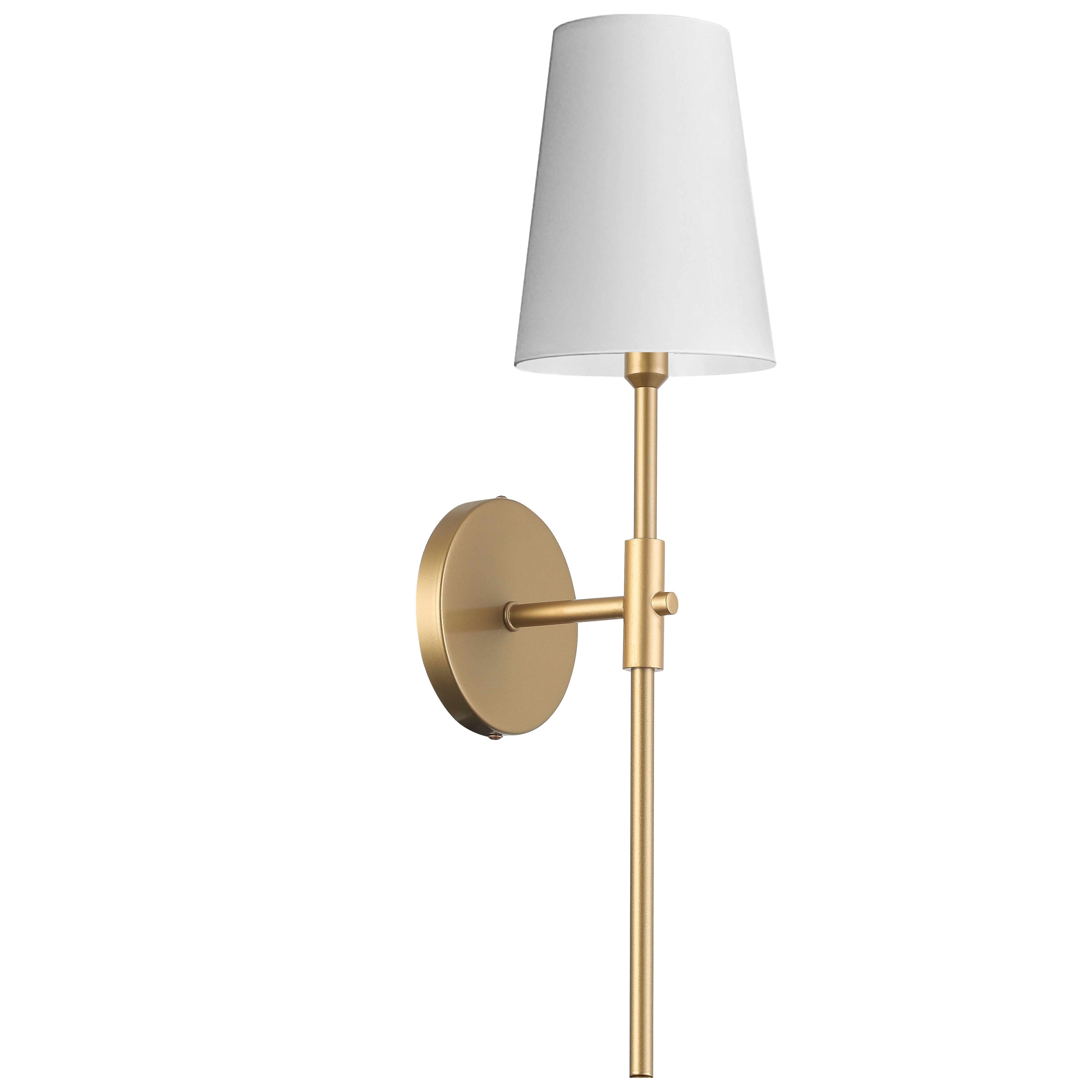 satin chrome and aged brass with white shade wall sconce