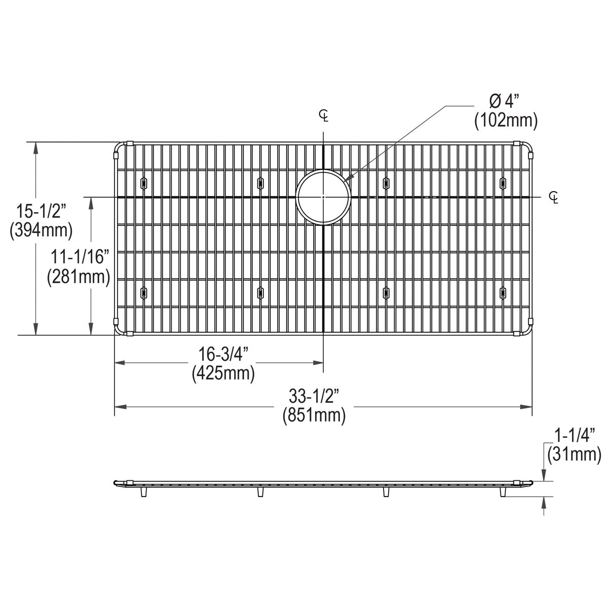polished stainless steel bottom grid