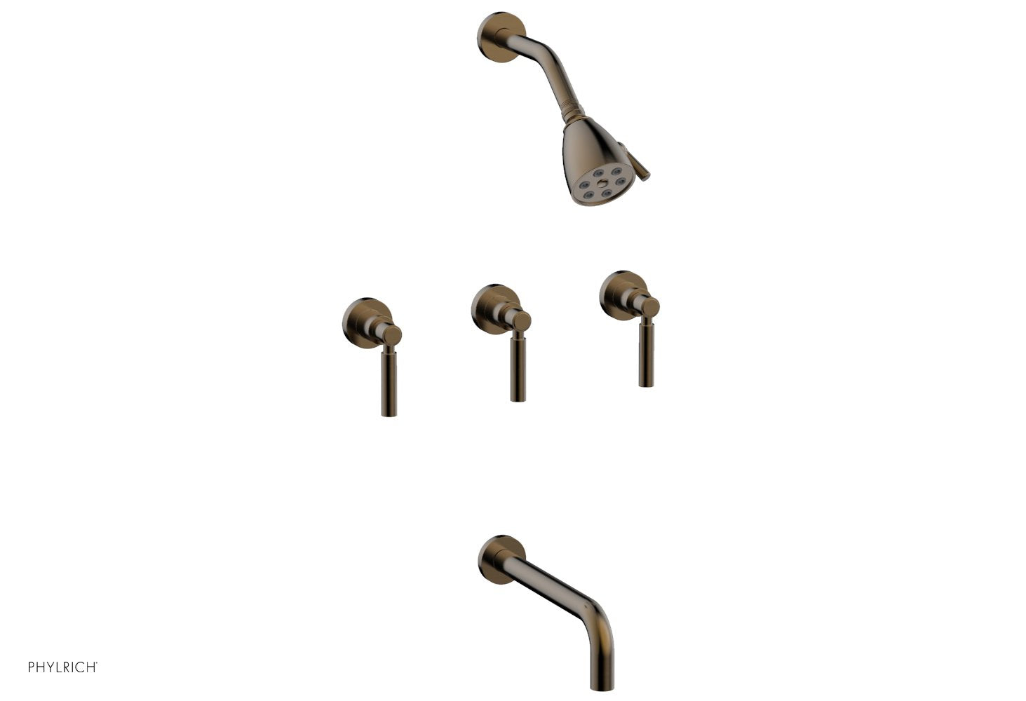 Phylrich BASIC Three Handle Tub and Shower Set 10" Spout - Lever Handles