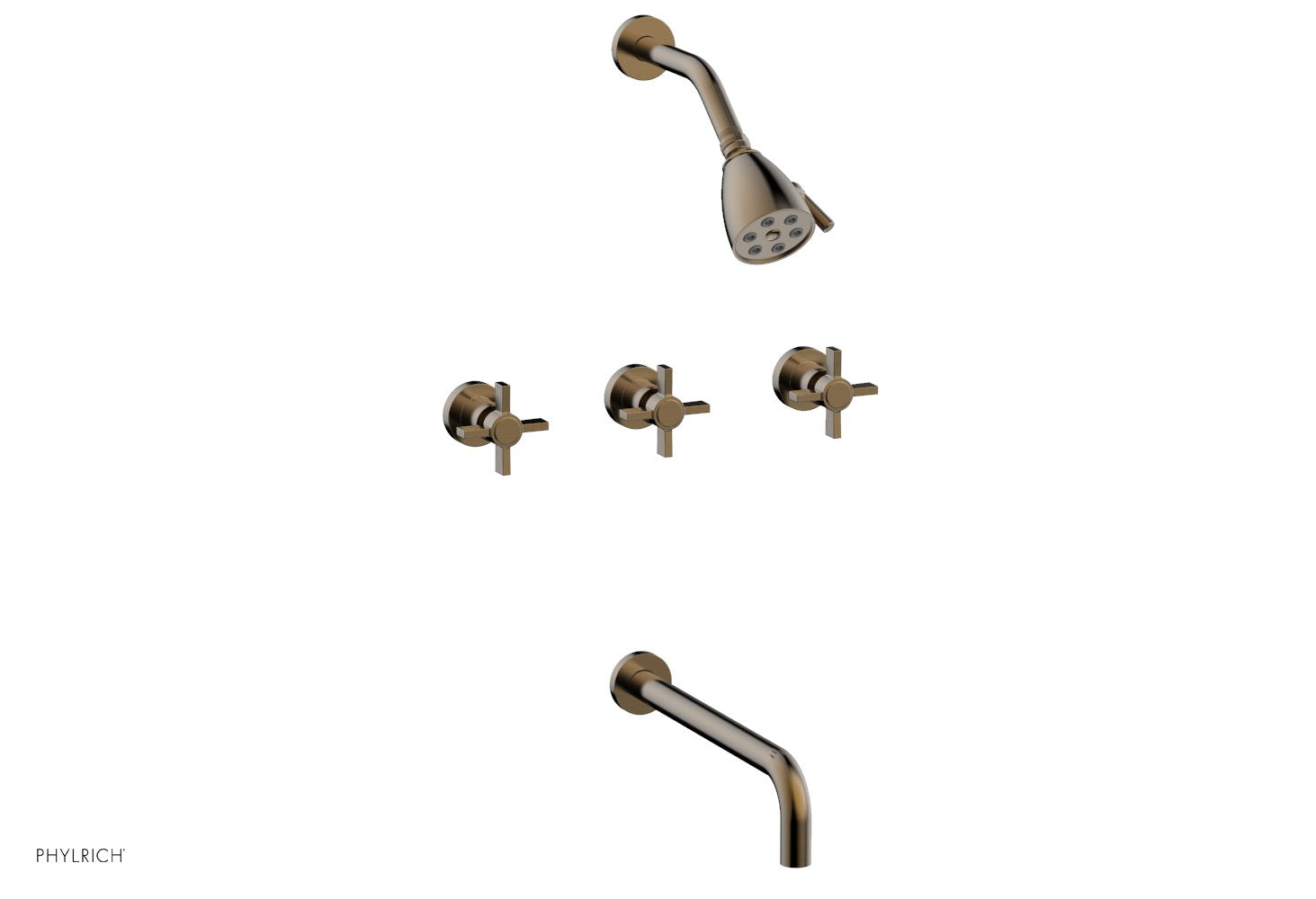 Phylrich BASIC Three Handle Tub and Shower Set 12" Spout - Blade Cross Handles