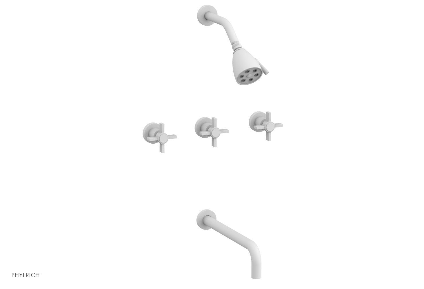 Phylrich BASIC Three Handle Tub and Shower Set 12" Spout - Blade Cross Handles