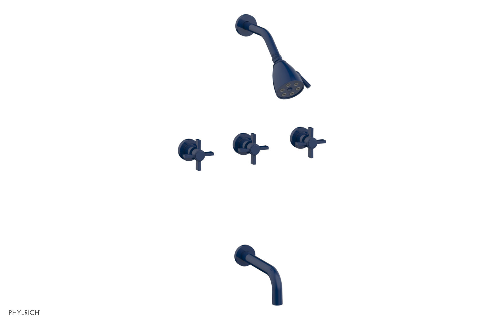 Phylrich BASIC Three Handle Tub and Shower Set 7 1/2" Spout - Blade Cross Handles