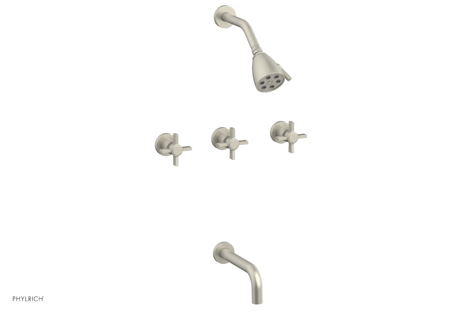 Phylrich BASIC Three Handle Tub and Shower Set 7 1/2" Spout - Blade Cross Handles