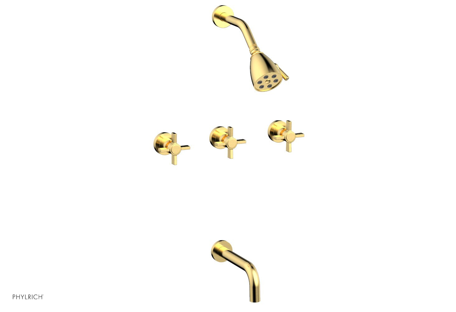Phylrich BASIC Three Handle Tub and Shower Set 7 1/2" Spout - Blade Cross Handles