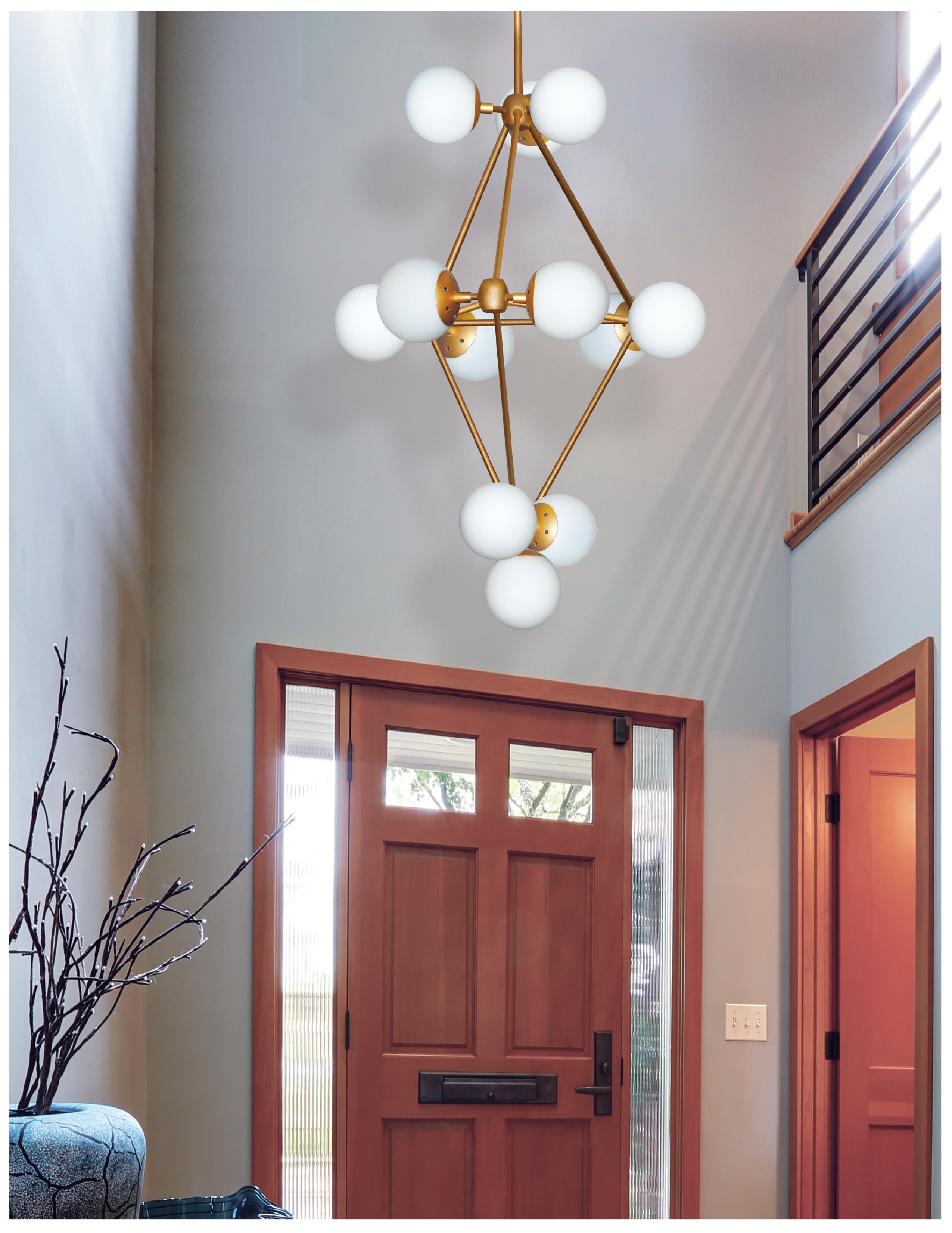 gold with frosted white glass chandeliers