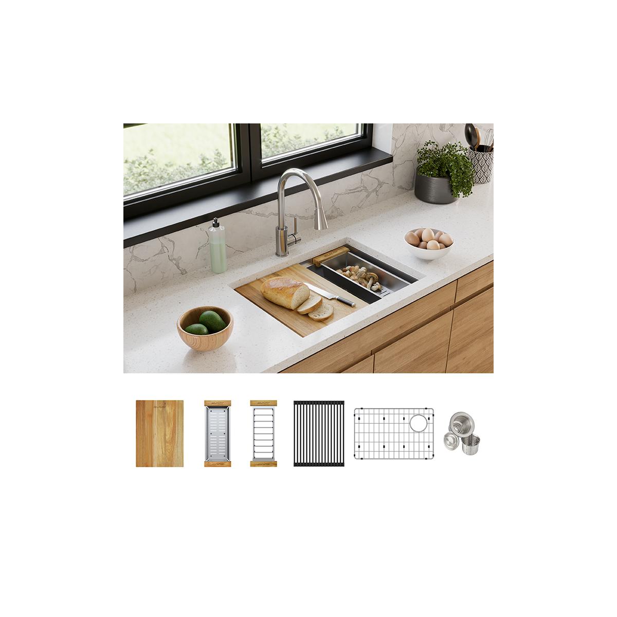 polished satin single bowl undermount sink kit