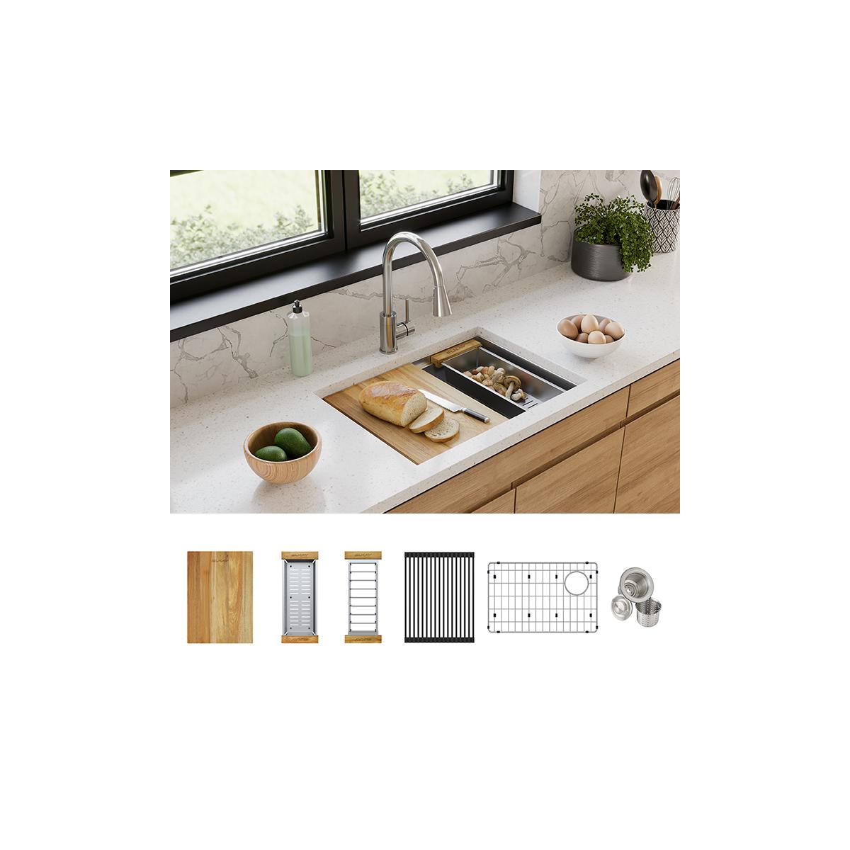 polished satin single bowl undermount sink kit