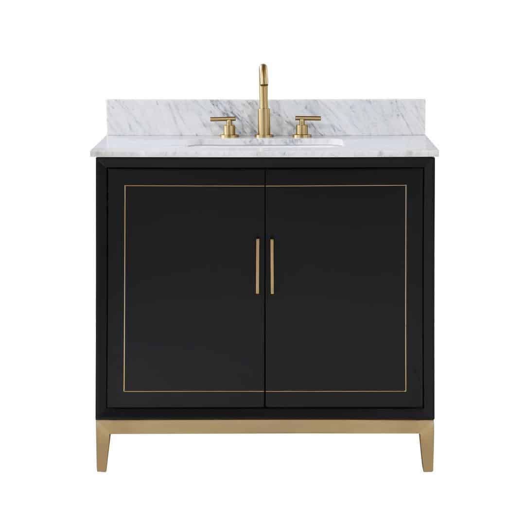 Bemma Gracie 36" Single Bathroom Vanity Set Midnight Black with Satin Brass Trim