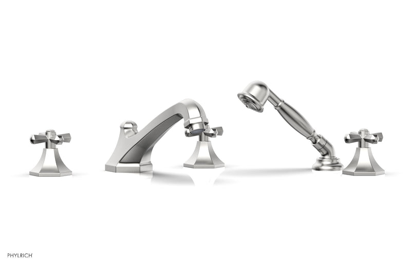 Phylrich LE VERRE & LA CROSSE Deck Tub Set with Hand Shower - Cross Handles