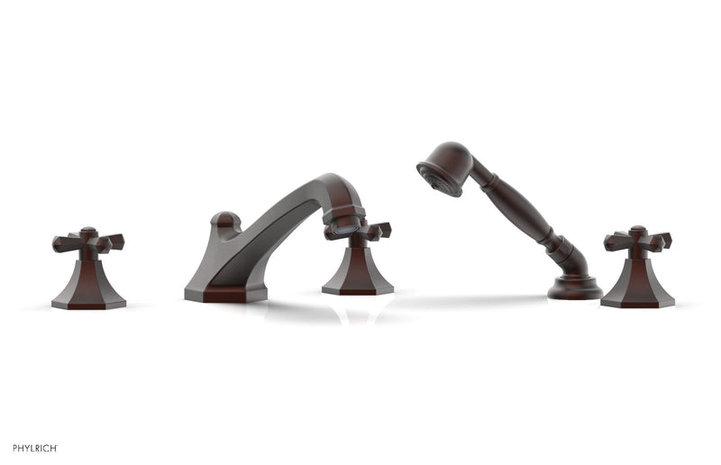Phylrich LE VERRE & LA CROSSE Deck Tub Set with Hand Shower - Cross Handles
