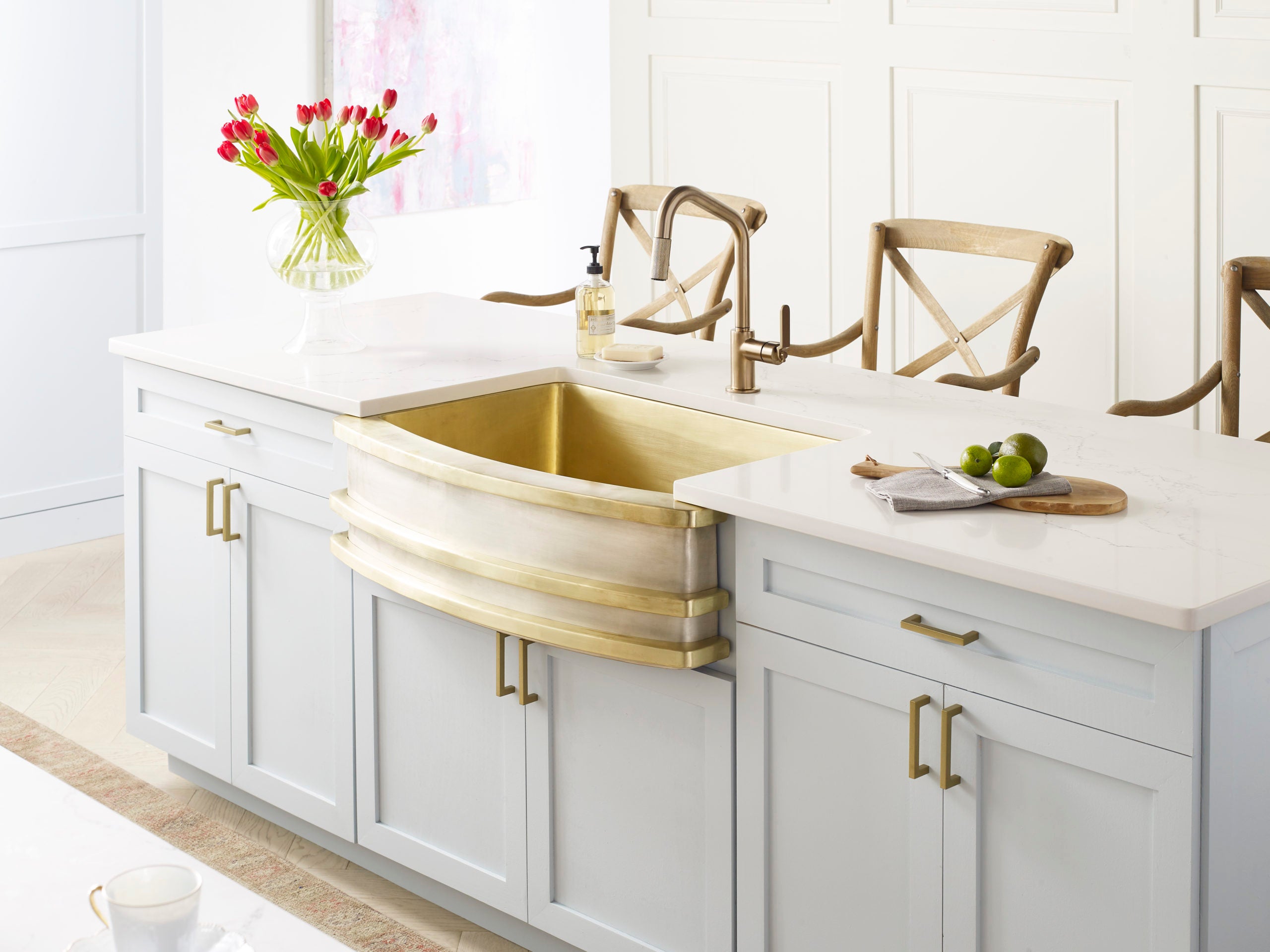 satin brass and burnished nickel smooth sink