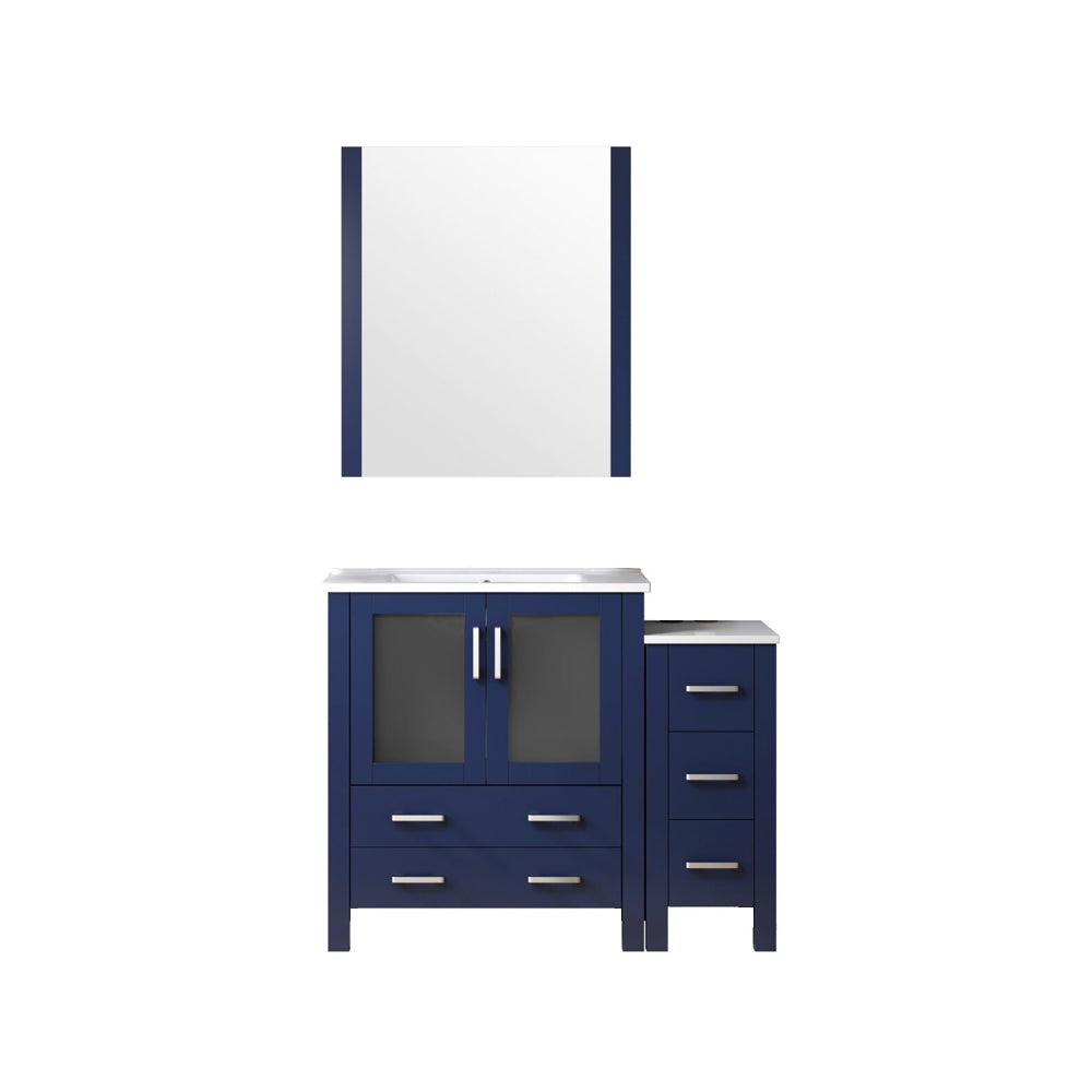 Lexora Volez 42 in W x 18.25 in D Bath Vanity with Side Cabinet with White Ceramic Top