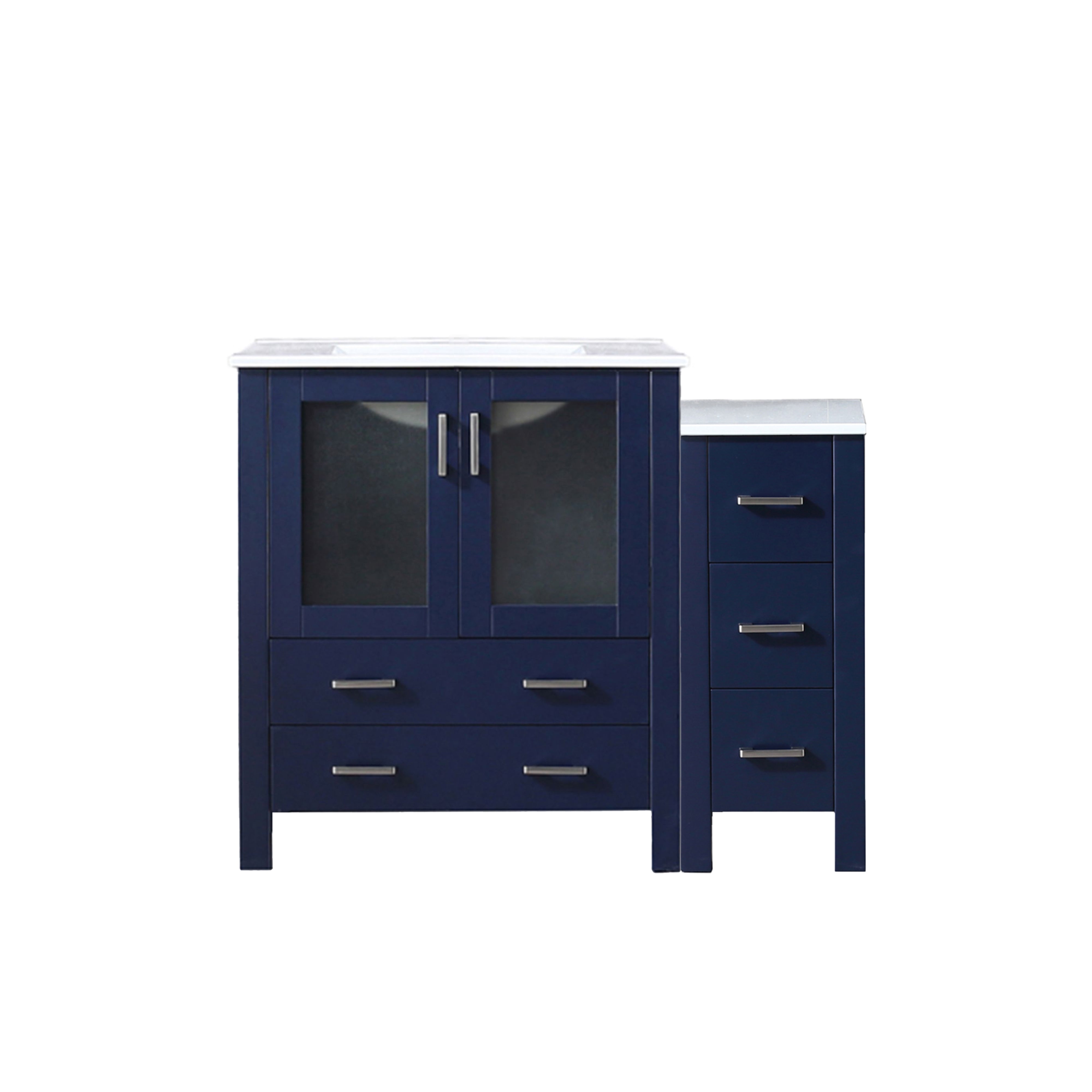 Lexora Volez 42 in W x 18.25 in D Single Bath Vanity with Side Cabinet and White Ceramic Top